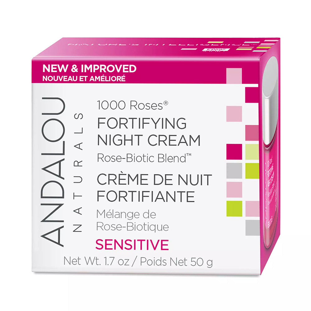 Andalou Naturals 1000 Roses Fortifying Night Cream, Sensitive Skin, 1.7 Oz
